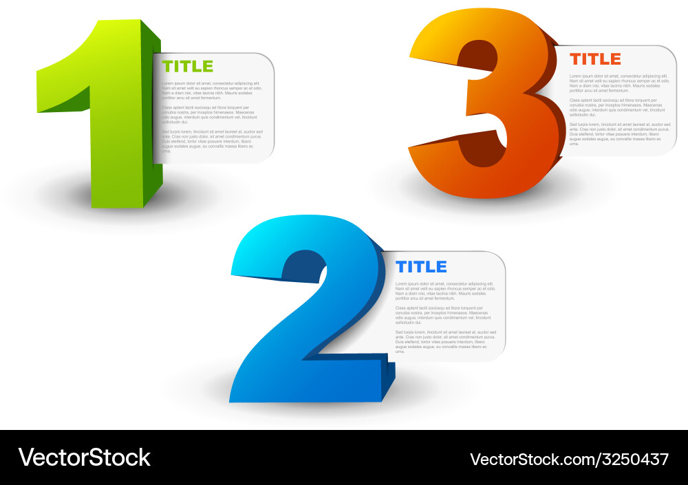 One two three - 3d progress icons vector image