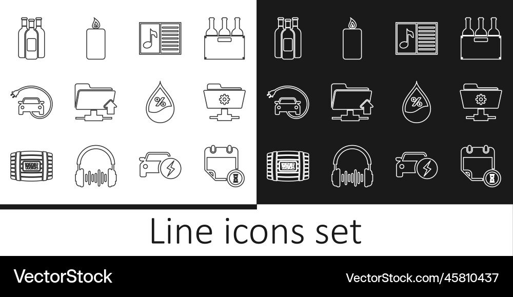 Set line calendar and clock ftp settings folder Set line calendar and clock ftp settings folder vector image