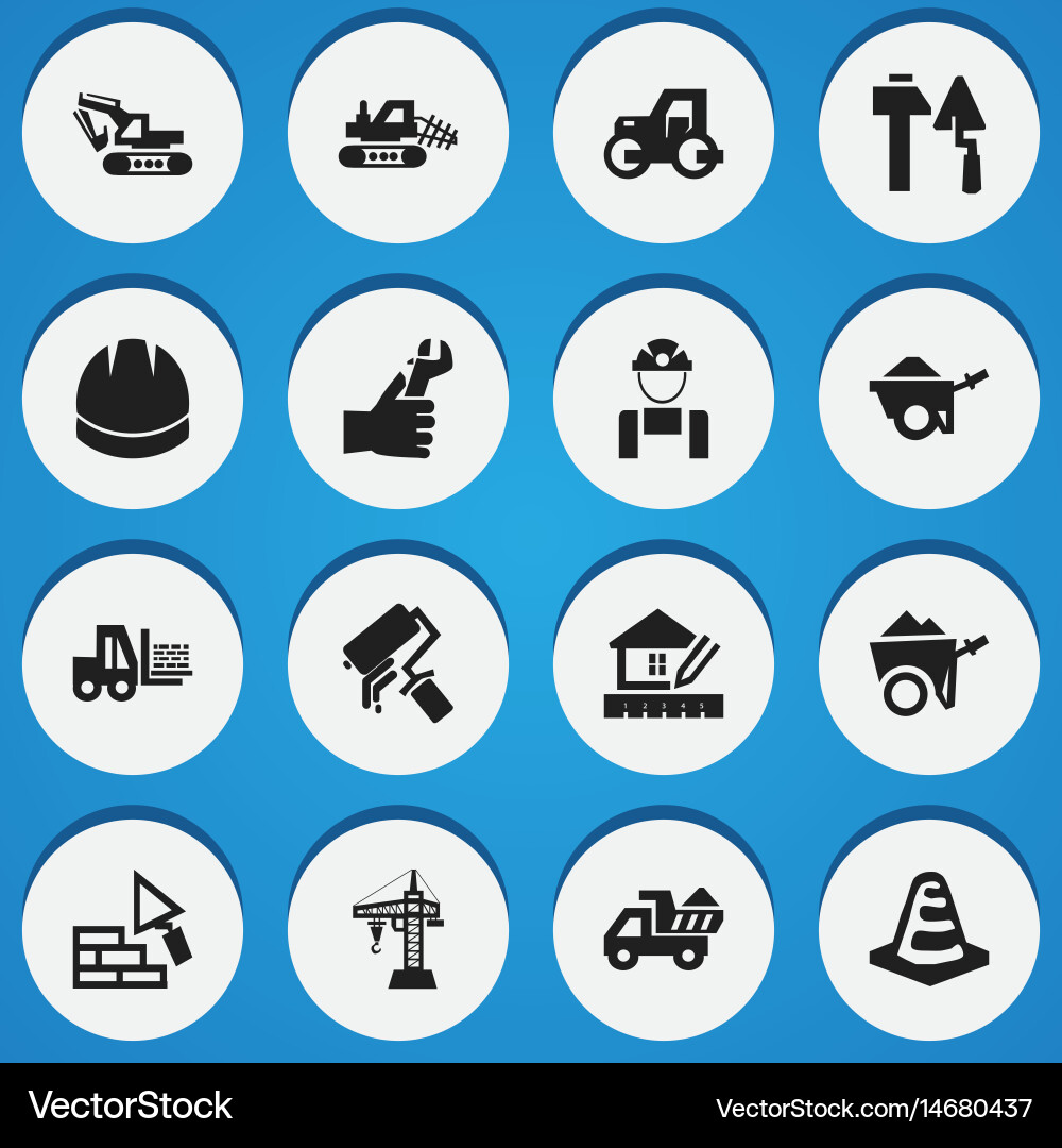 Set of 16 editable building icons includes vector image