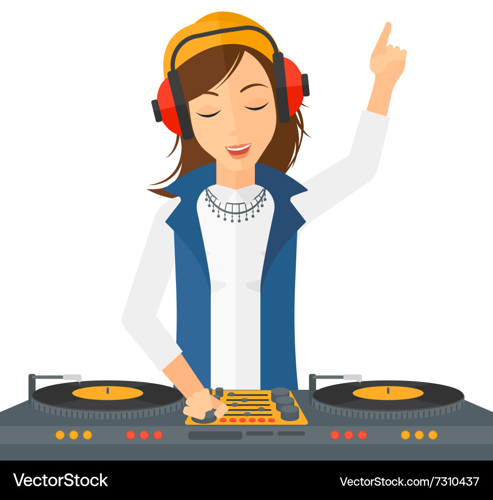 Smiling dj with console Vector Image