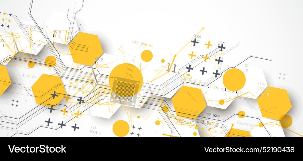 Abstract circuit board background with hexagons Abstract circuit board background with hexagons Vector Image