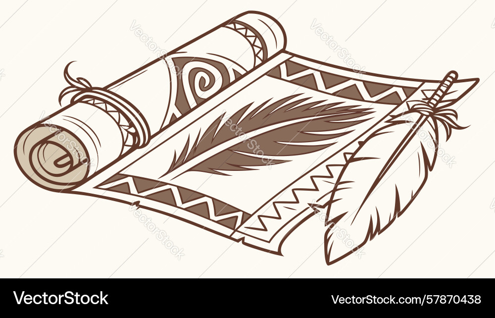 Ancient scroll with feather quill art design vector image