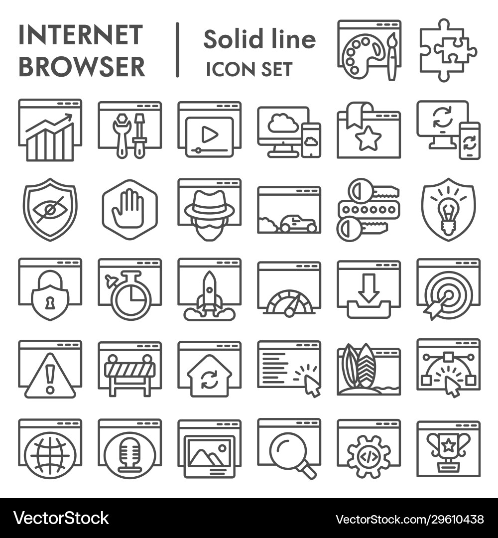 Browser line icon set internet technology Vector Image