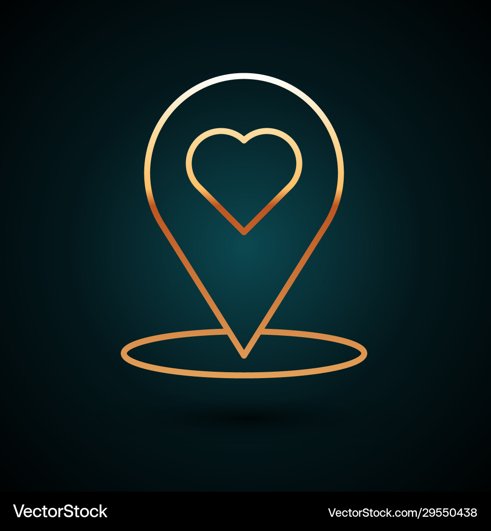 Gold line map pointer with heart icon isolated Gold line map pointer with heart icon isolated vector image