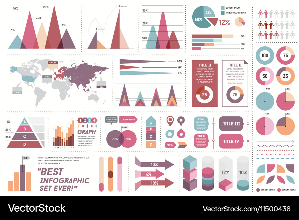 Infographics elements and objects big huge set all Vector Image