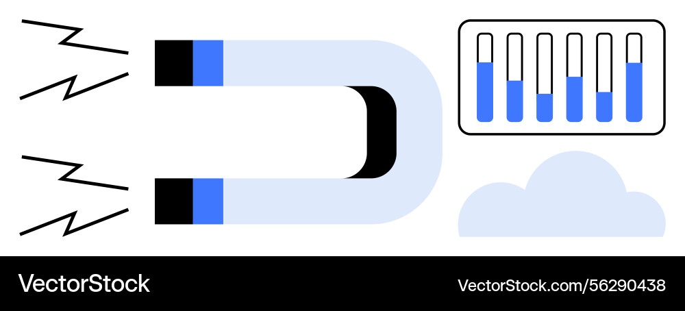 Magnet attracting energy with bar graph and cloud Vector Image