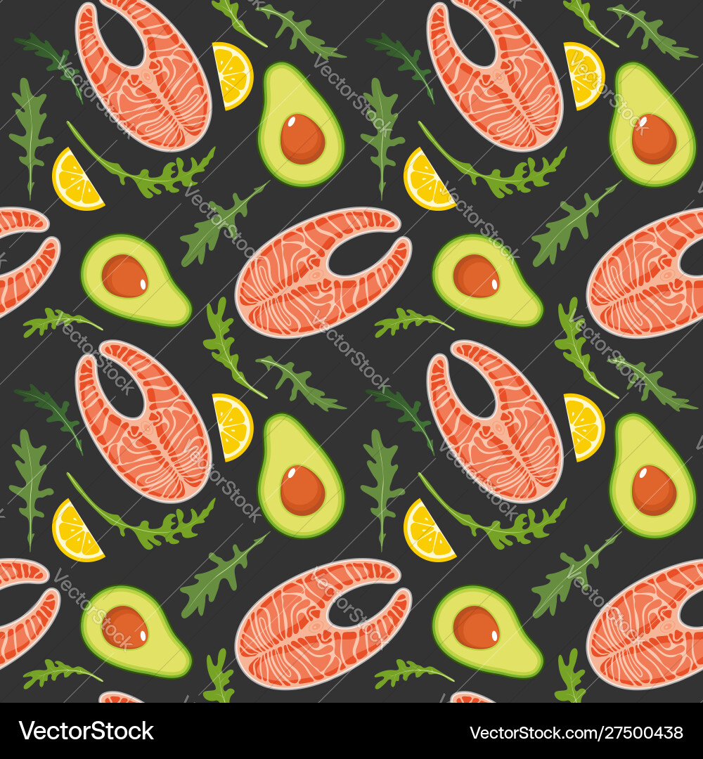 Seamless pattern on dark background with salmon Seamless pattern on dark background with salmon vector image