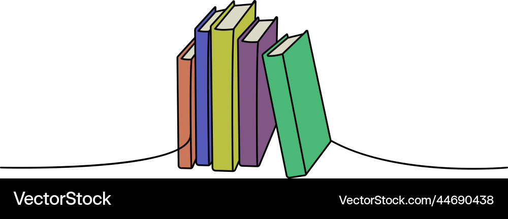 Stack of books one line colored continuous drawing Vector Image