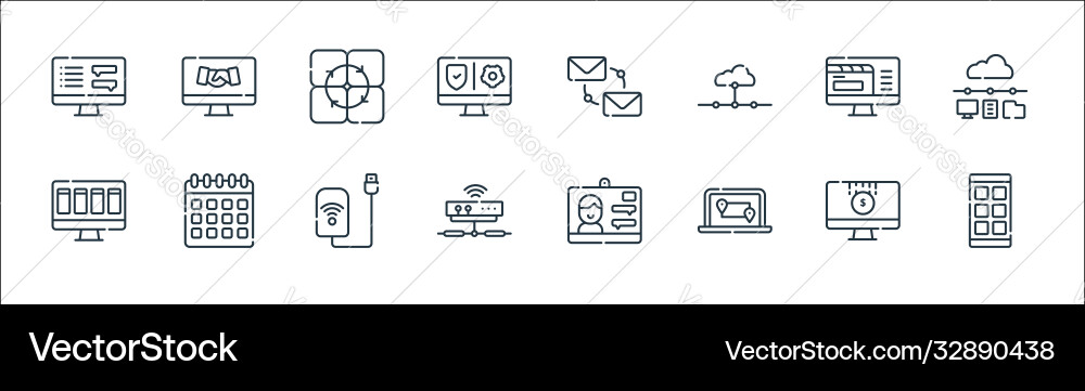 Telecommuting line icons linear set quality Vector Image