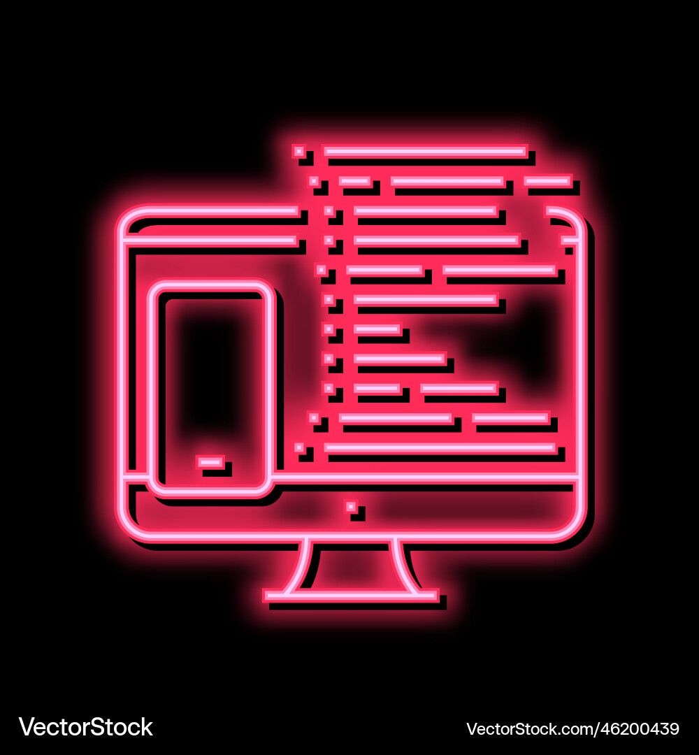 Coding phone application on computer neon glow vector image