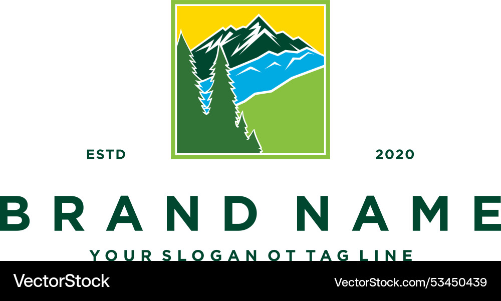 Creative mountain pine tree logo design Royalty Free Vector