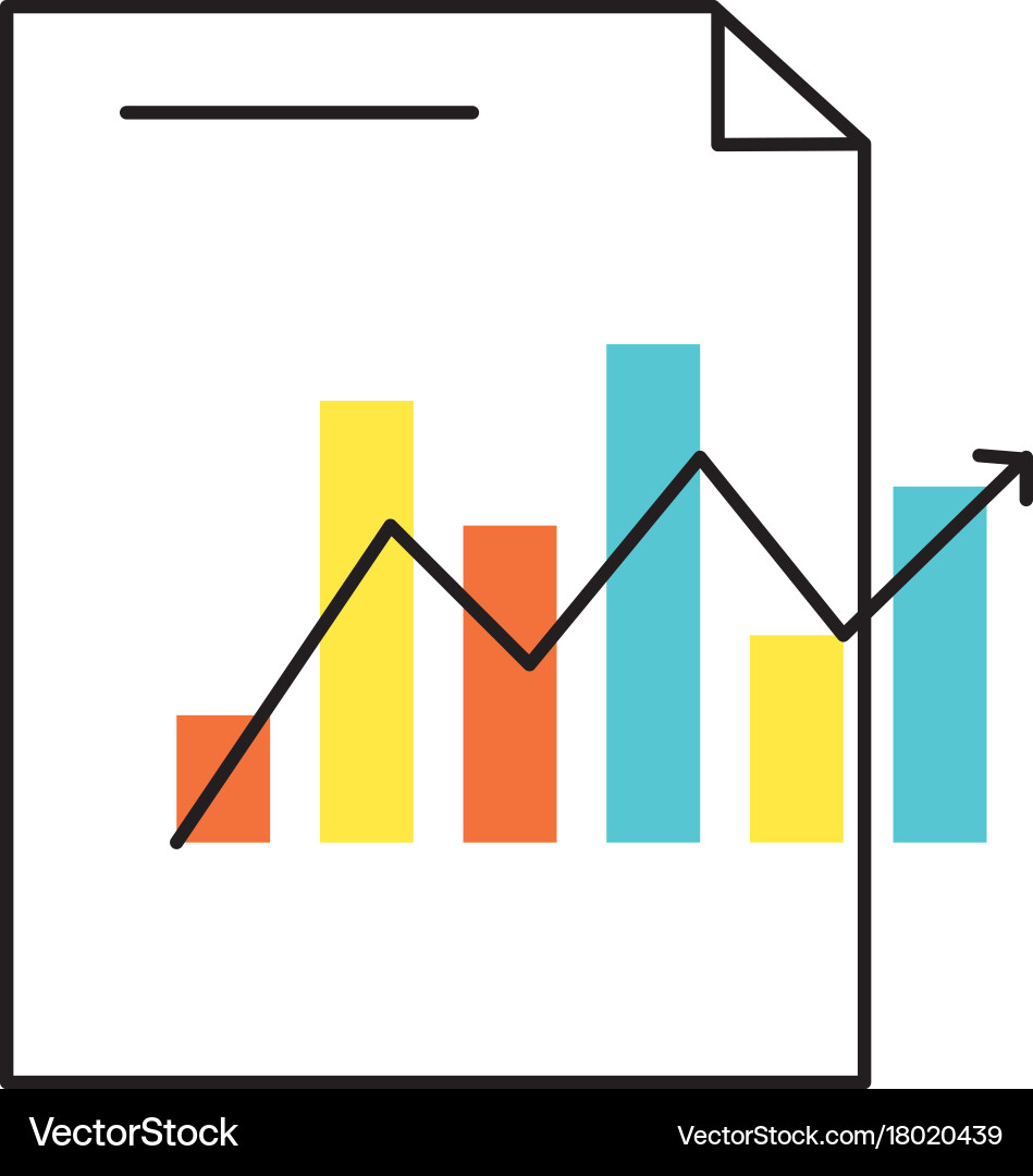 Document with statistics bar diagram and arrow vector image