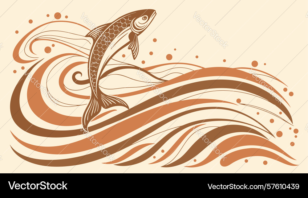 Jumping salmon in river waves design generative Vector Image