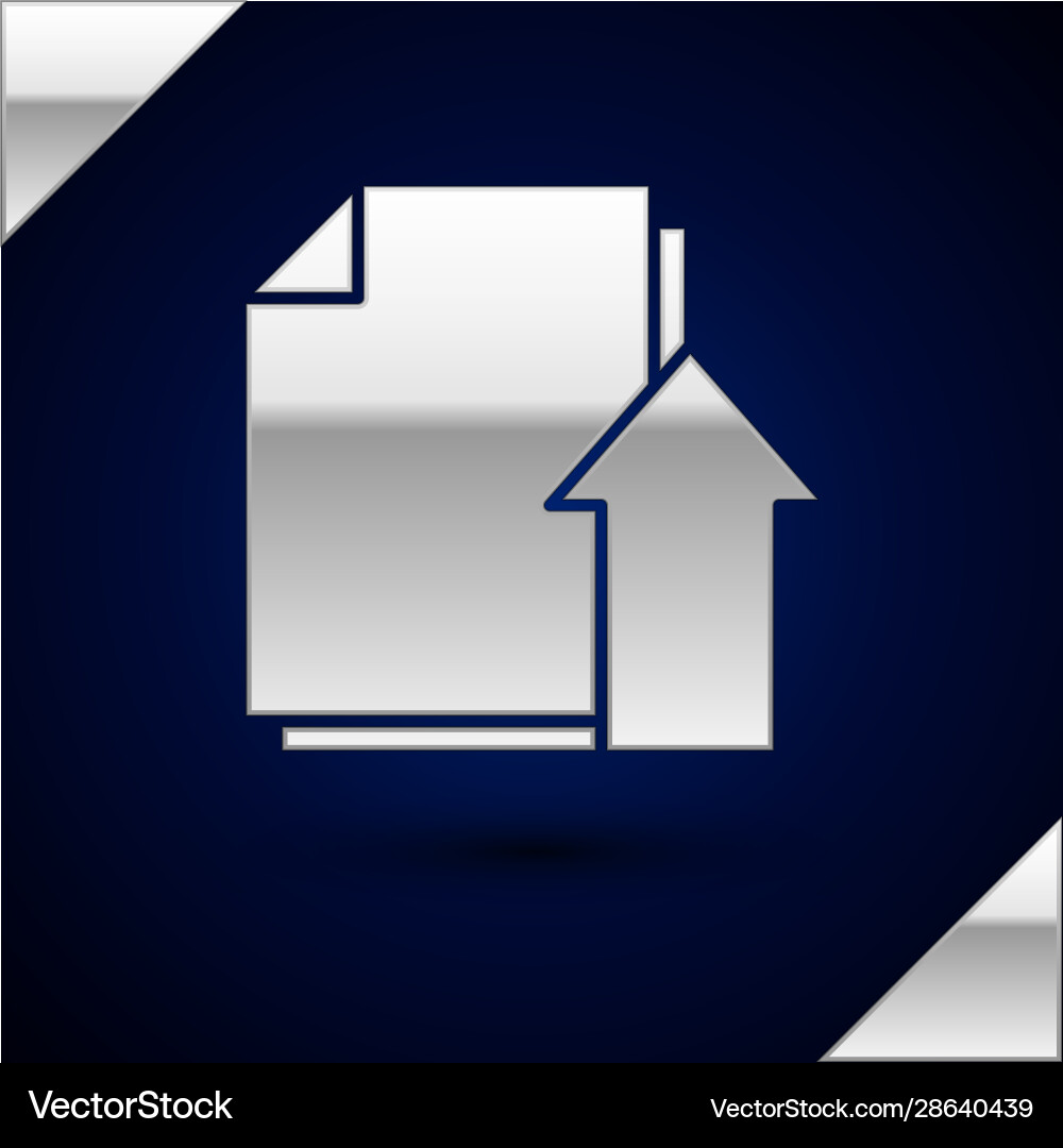 Silver upload file document icon isolated on dark Silver upload file document icon isolated on dark vector image