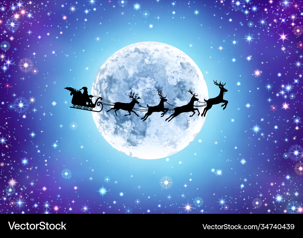 Starry Night Santa Sleigh Vector Image