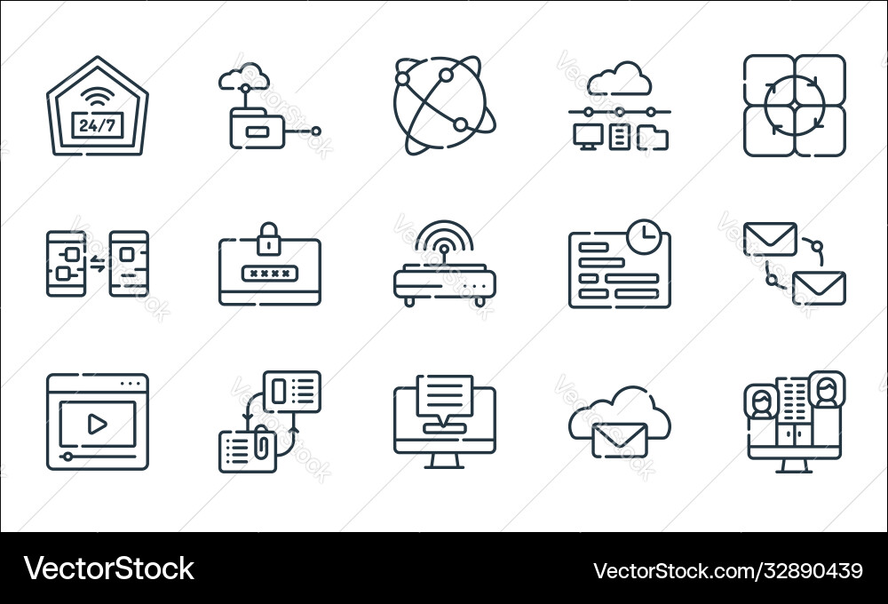 Telecommuting line icons linear set quality Telecommuting line icons linear set quality vector image
