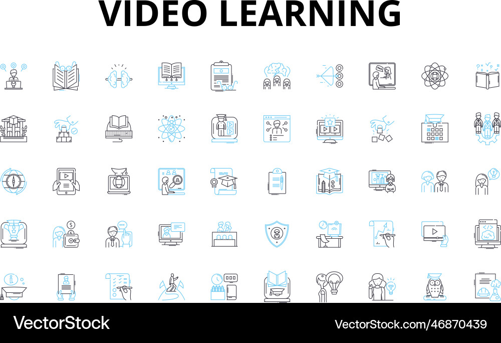 Video learning linear icons set instruction Video learning linear icons set instruction vector image