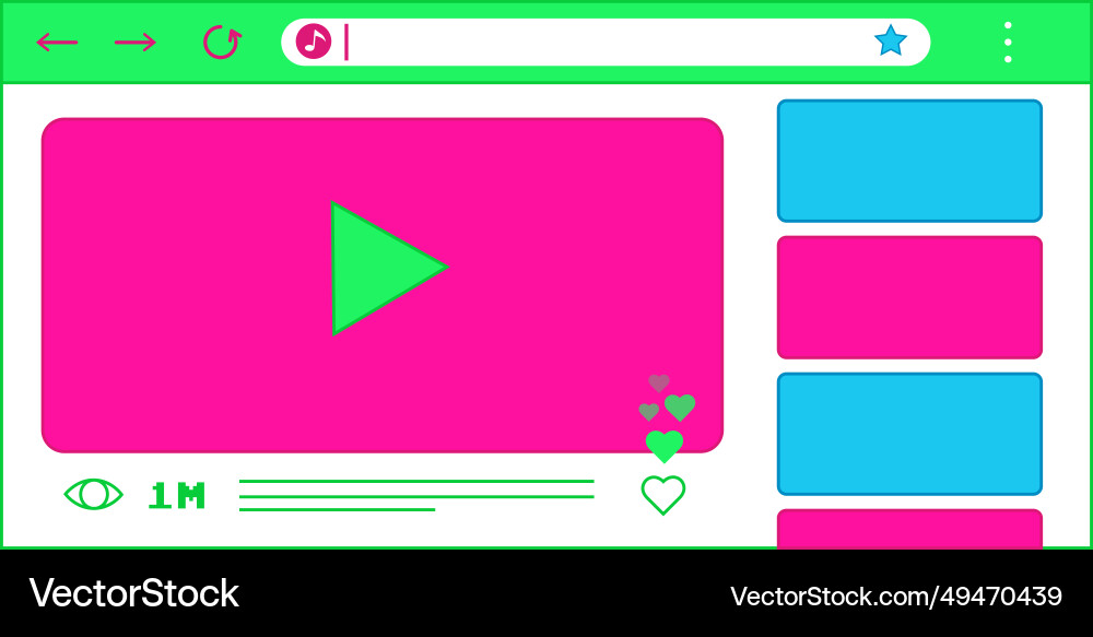 Web browser window with video player Web browser window with video player vector image