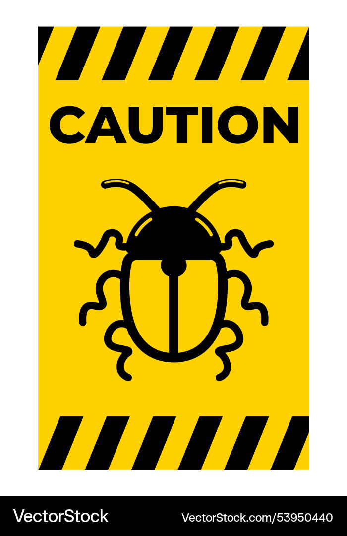 Caution sign with bug on yellow background Caution sign with bug on yellow background vector image