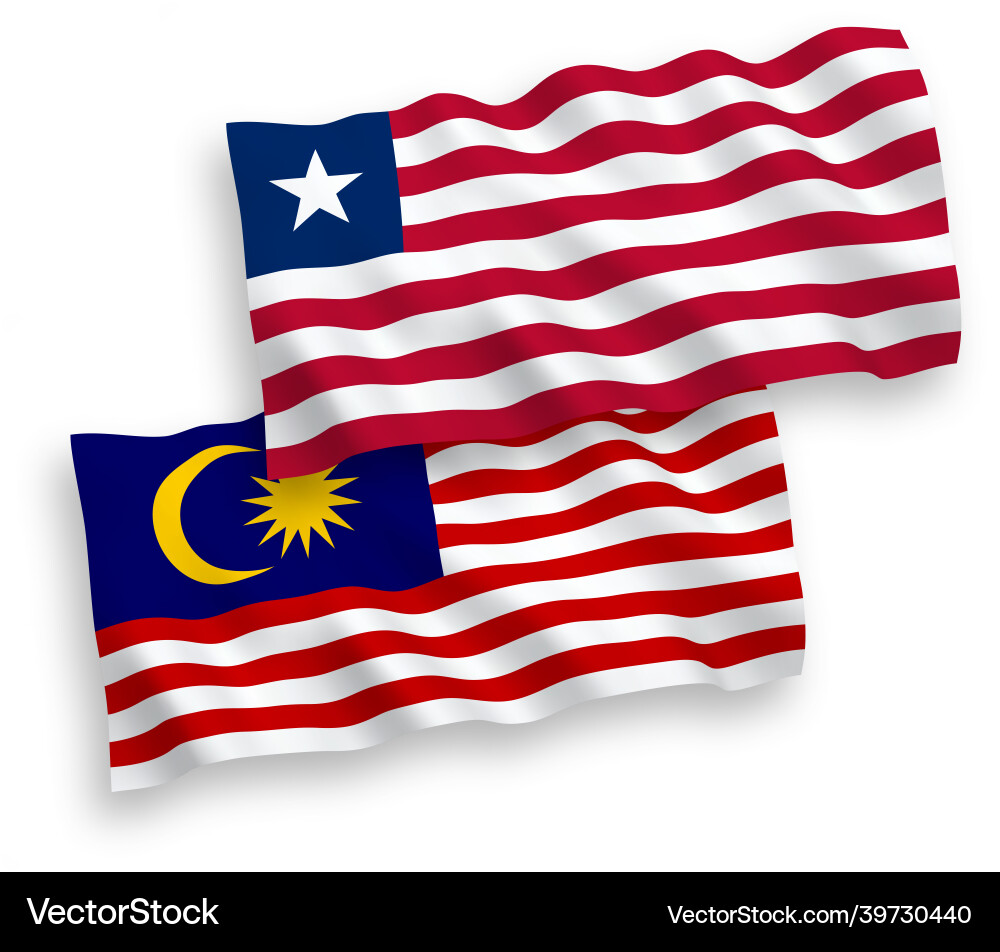 Flaggen von Liberia und Malaysien auf einem weißen Flaggen von Liberia und Malaysien auf einem weißen vektorbild