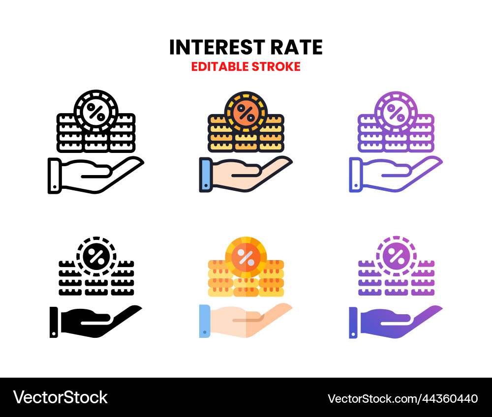 Interest rate icon set with different styles Interest rate icon set with different styles vector image