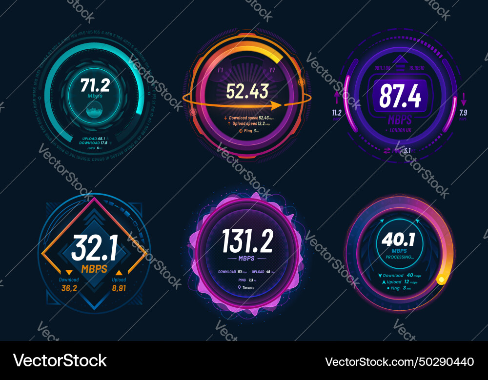 Internet speed test and 5g speedometer dashboard Internet speed test and 5g speedometer dashboard vector image