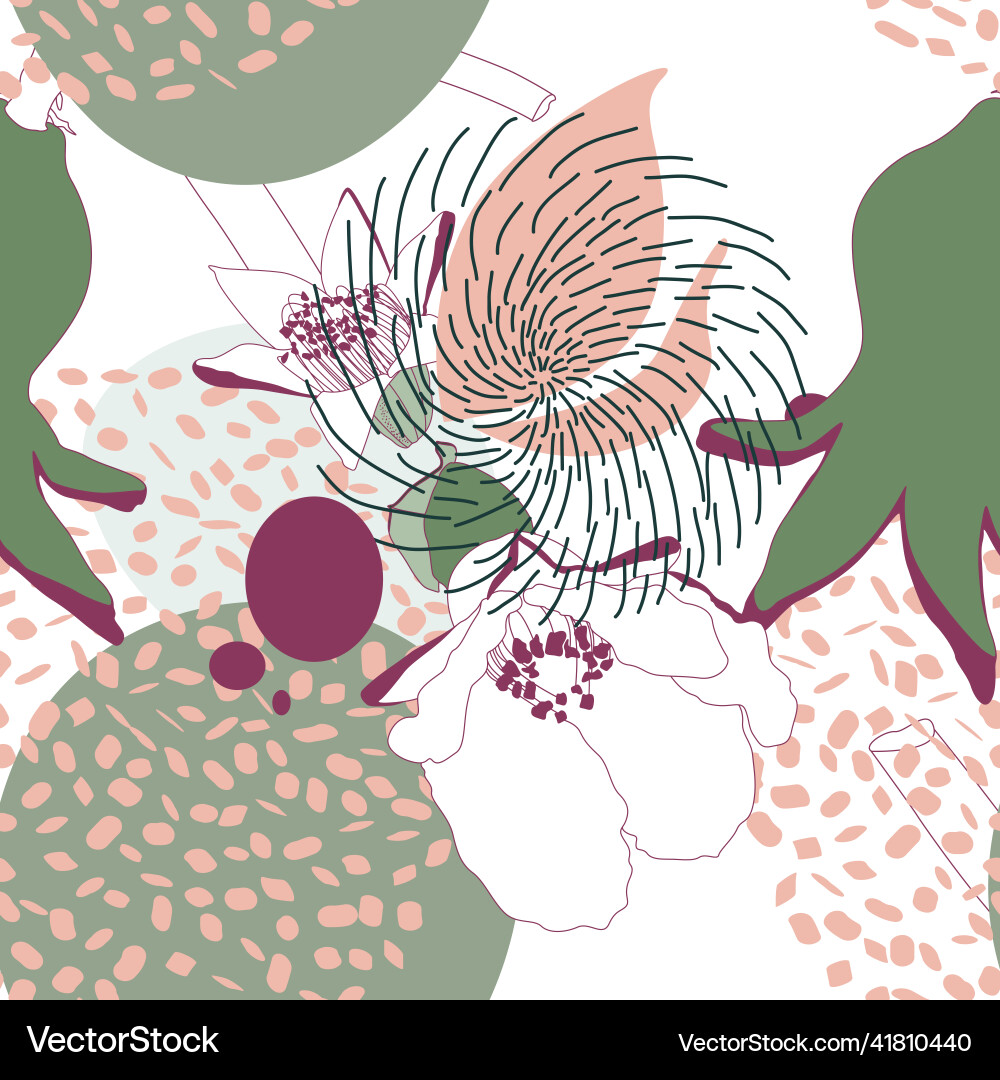 Line exotic abstract flowers pattern