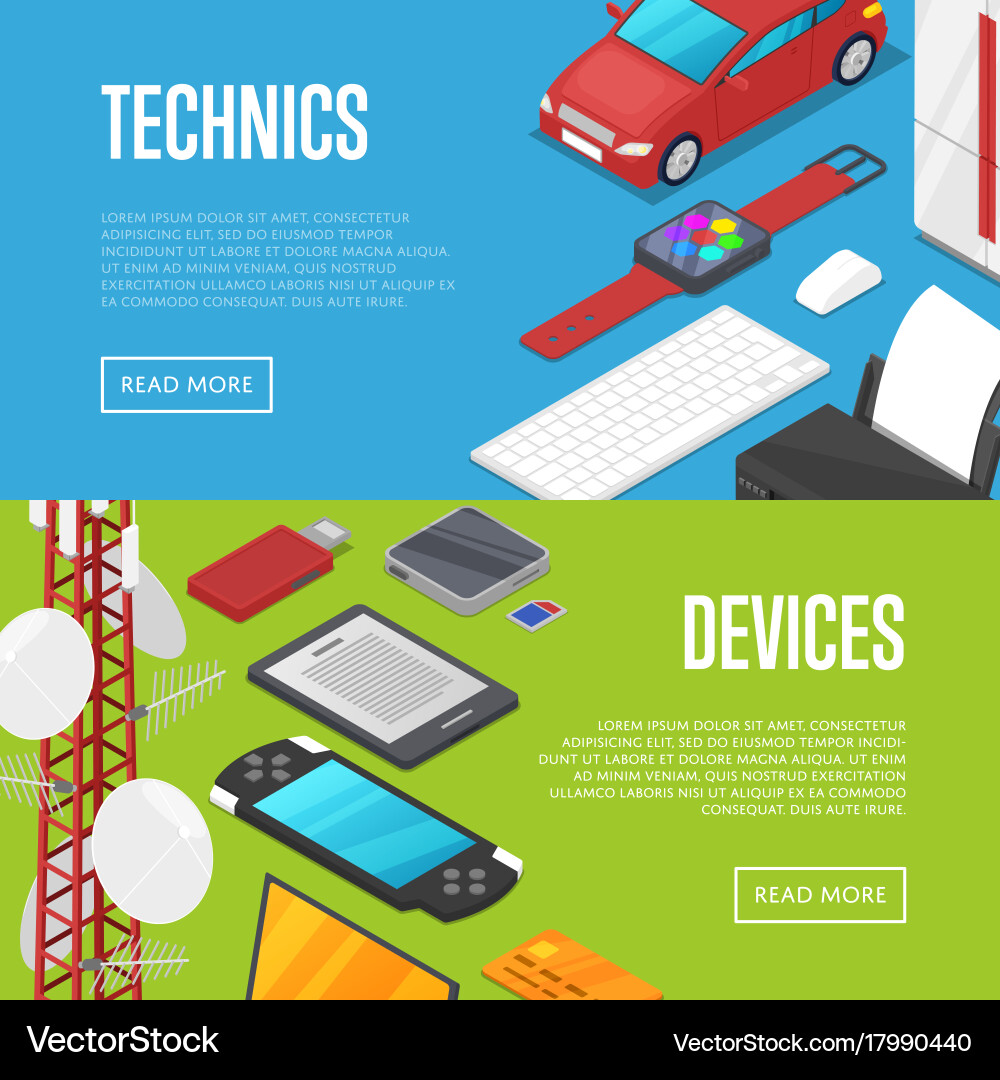 Modern technics and computer devices set vector image