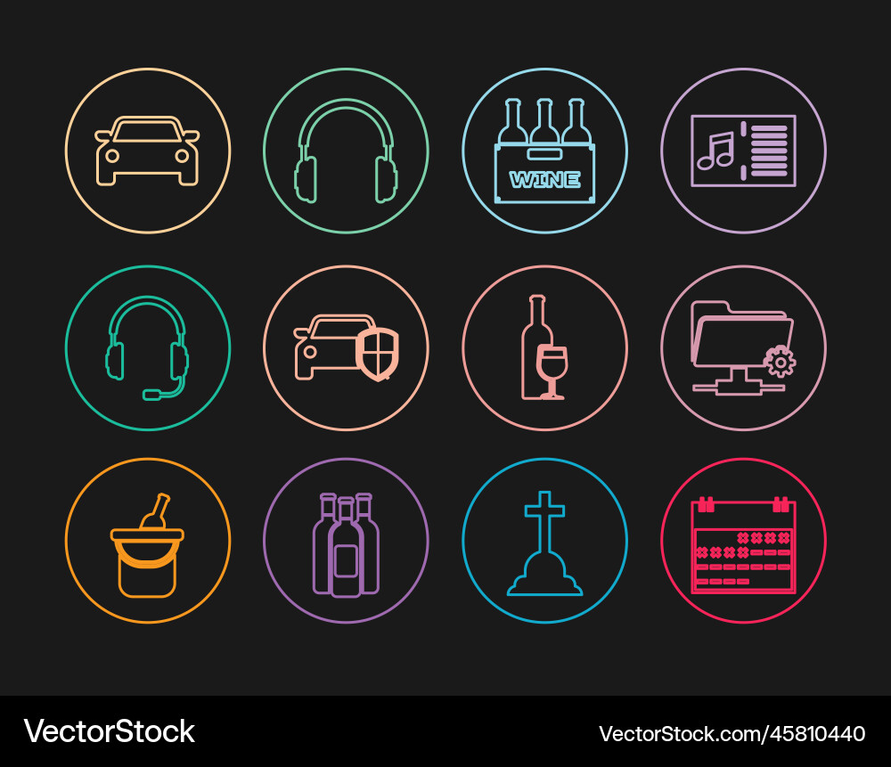 Set line calendar ftp settings folder bottles Set line calendar ftp settings folder bottles vector image