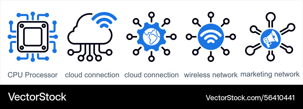 A set of 5 business icons as cpu processor cloud vector image