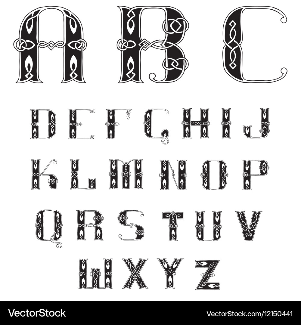 Beautiful celtic font with patterns vector image