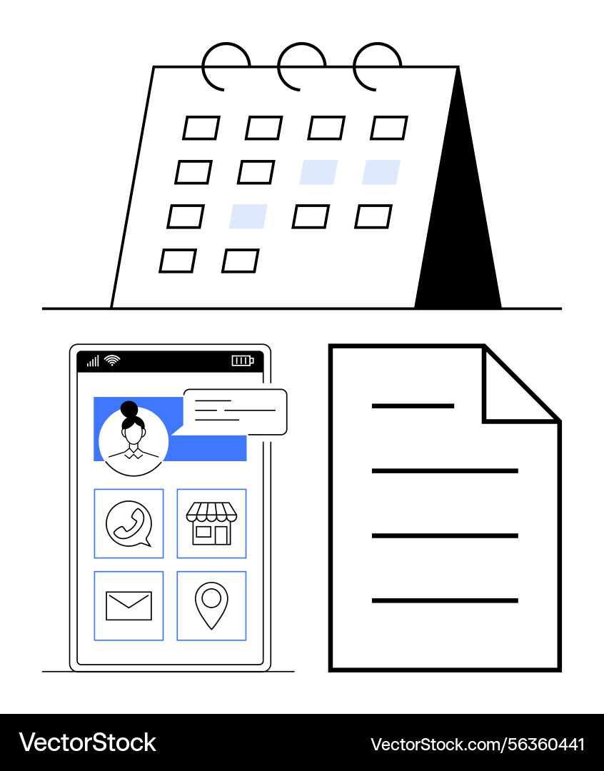 Calendar mobile app interface and document Calendar mobile app interface and document vector image