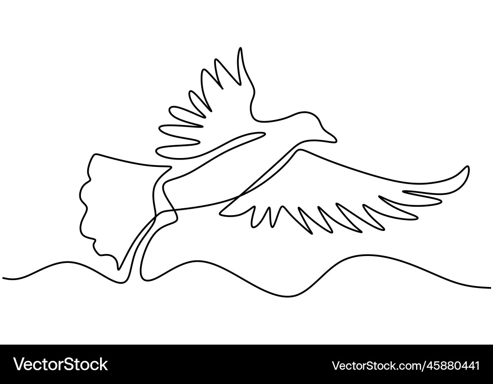 Continuous one line drawing flying pigeon animal Continuous one line drawing flying pigeon animal vector image