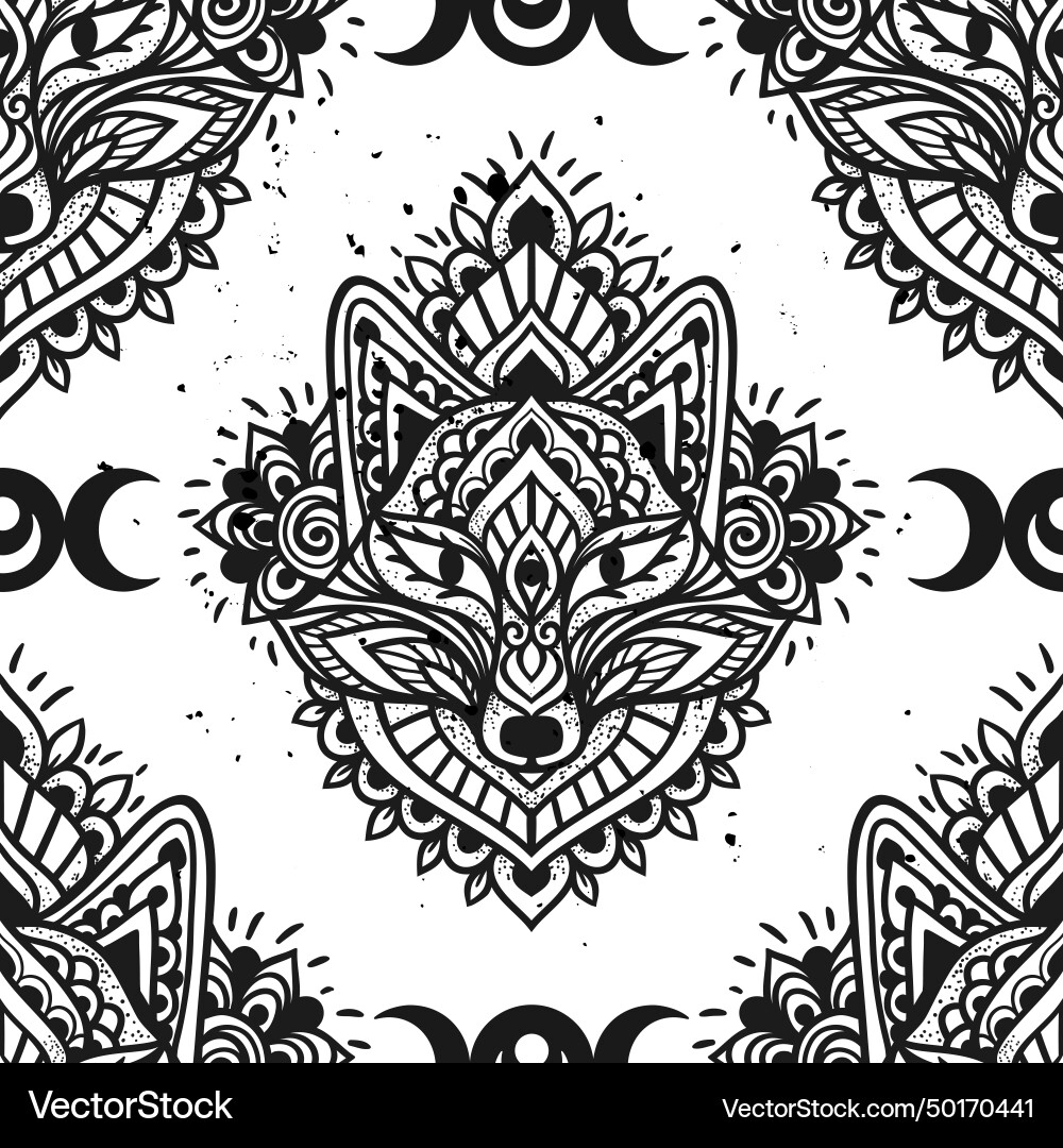 Fox mandala ornament zen vector image