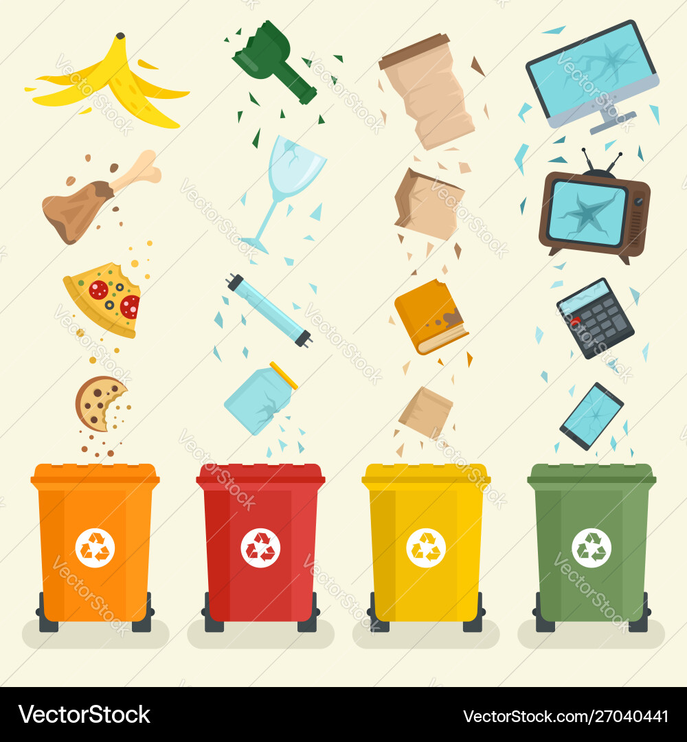 Garbage sorting concept banner flat style Garbage sorting concept banner flat style vector image
