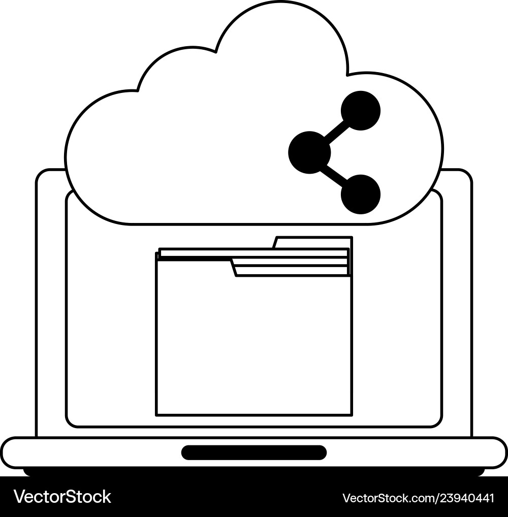 Laptop with folder and cloud computing in black Vector Image