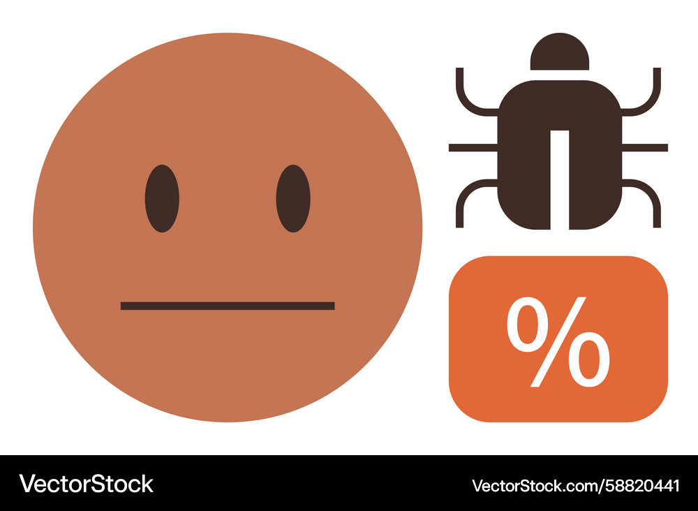 Neutral face with bug icon and percentage block Neutral face with bug icon and percentage block Vector Image