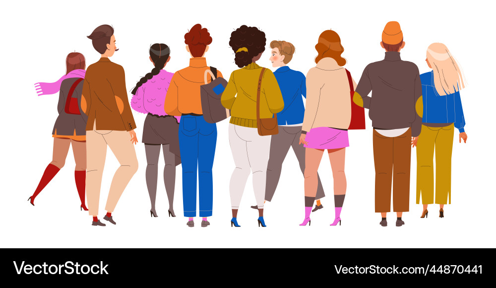 People characters standing in row back view vector image