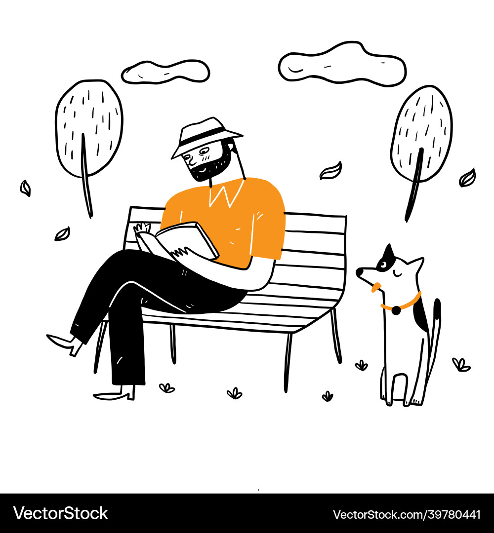 Relaxed Man and Dog in Park vector image