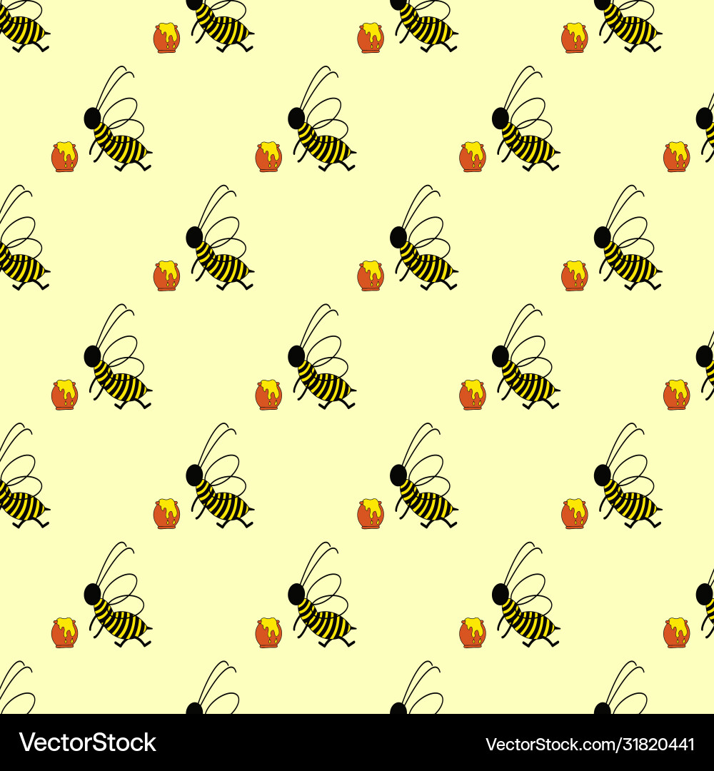 Seamless pattern bees with honey pots Seamless pattern bees with honey pots vector image