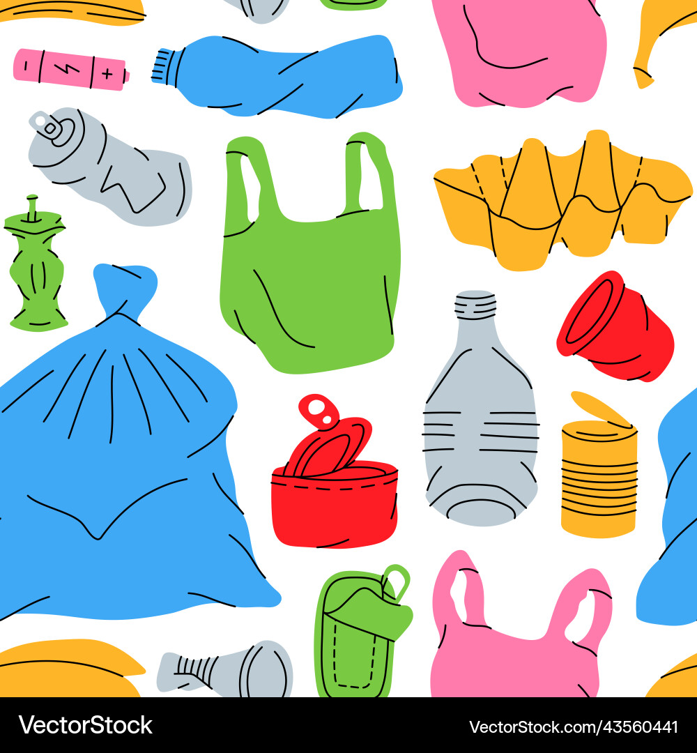 Unsorted garbage pattern hand drawn trash vector image