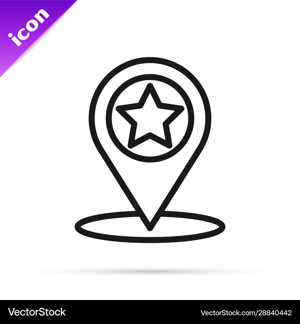 Black line map pointer with star icon isolated Black line map pointer with star icon isolated vector image