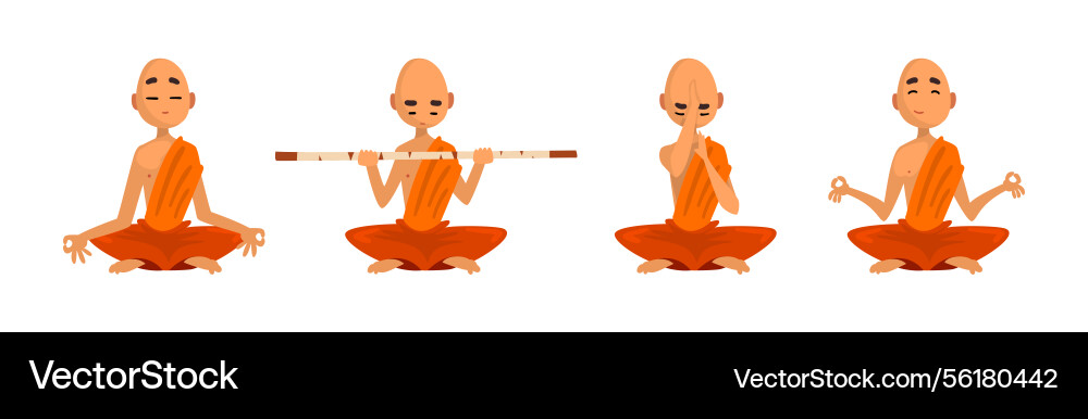 Buddhist monk in orange robe with stick Buddhist monk in orange robe with stick vector image