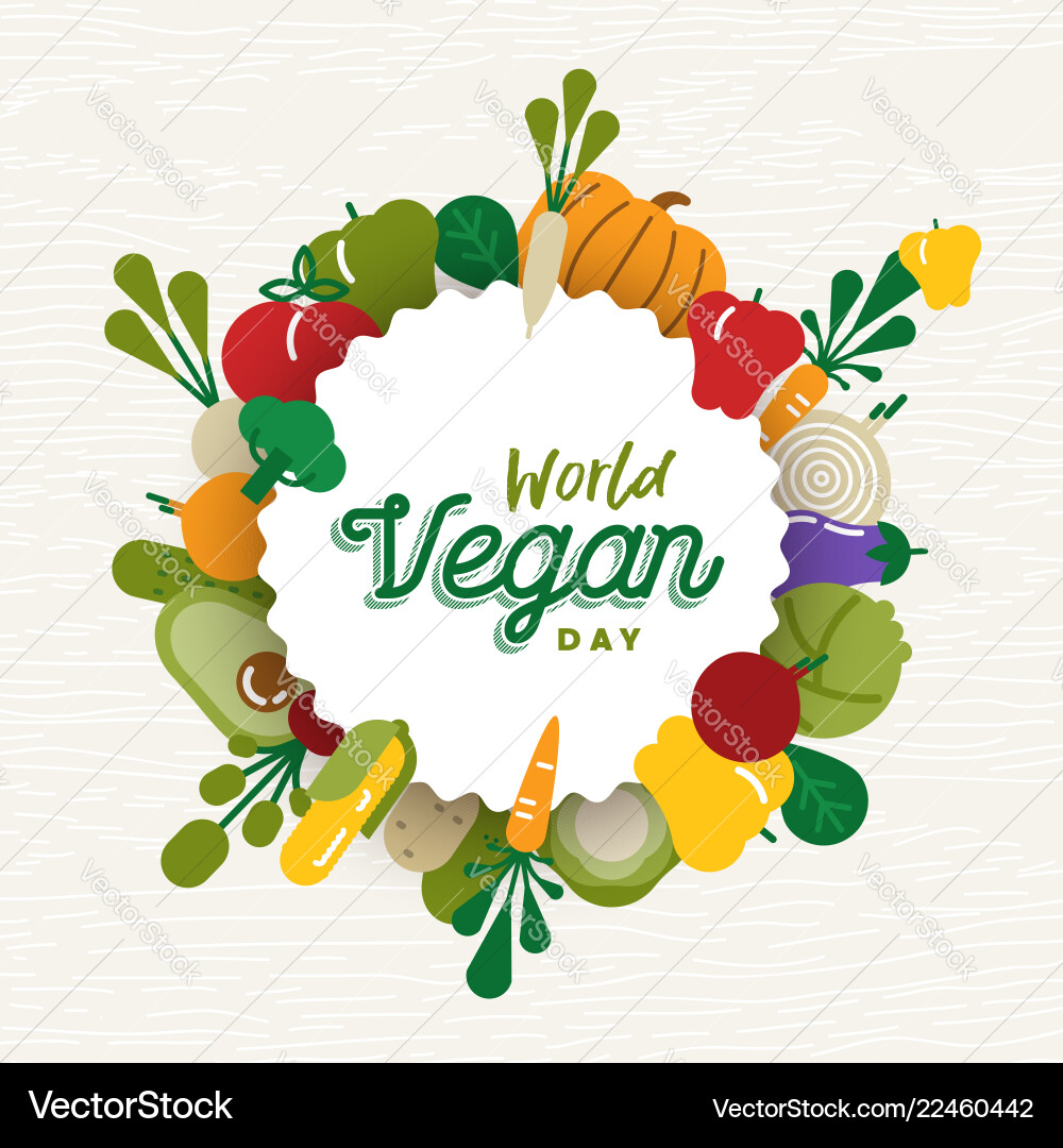 Bunte Vegan Day Card mit Gemüse Vektorbild