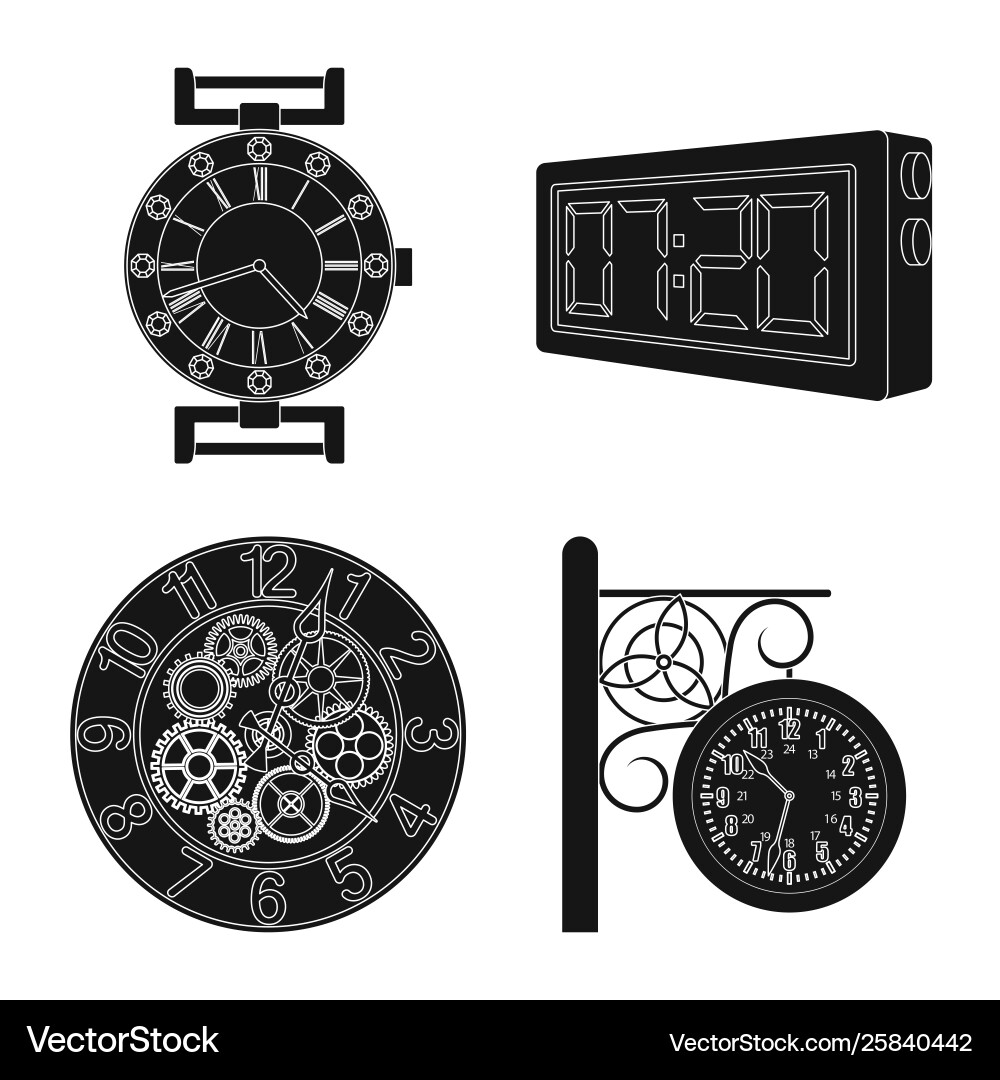 Isolated object clock and time symbol set Isolated object clock and time symbol set vector image