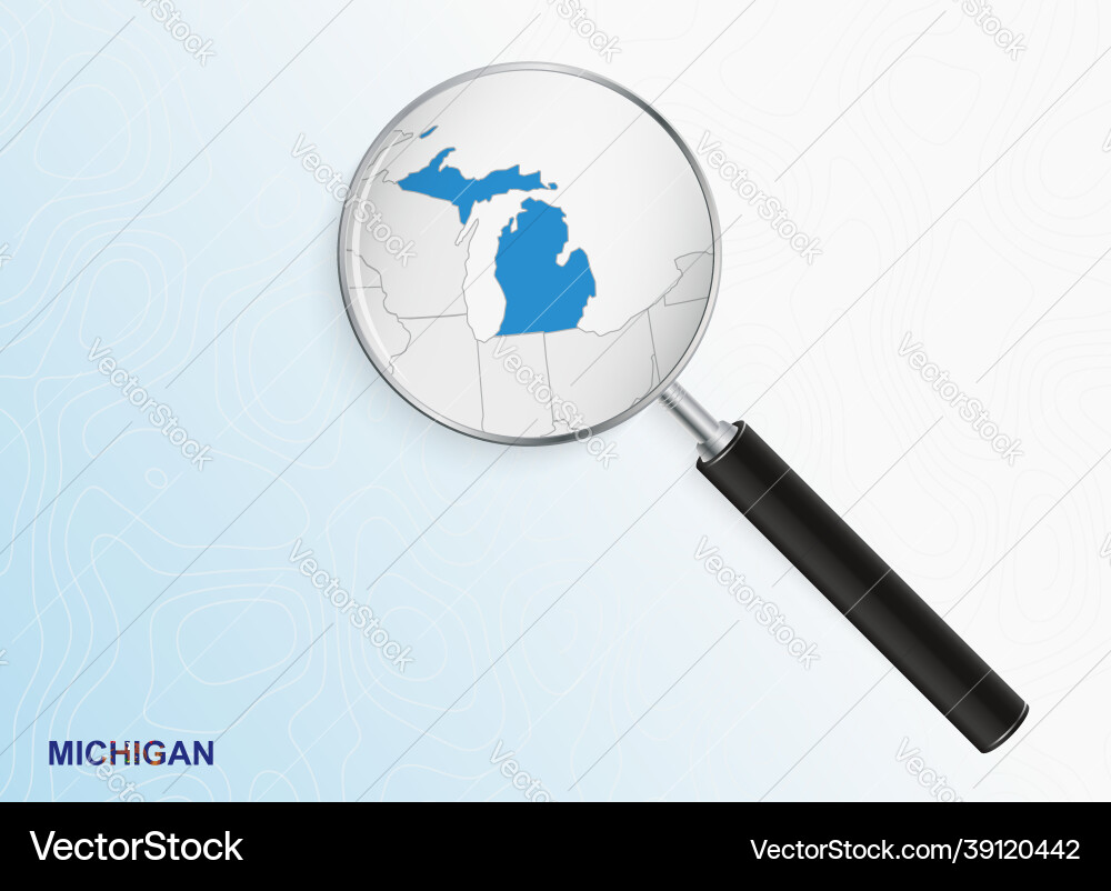 Magnifier with map of michigan on abstract vector image