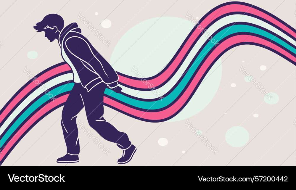 Man walking on dynamic abstract wavy road design Vector Image