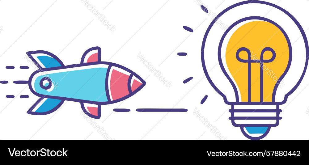 Rocket launching with lightbulb symbolizing Vector Image
