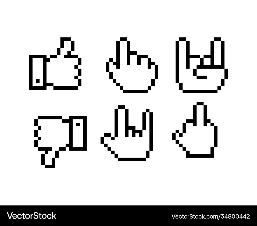 Set 8-bit pixel graphics icons isolated Set 8-bit pixel graphics icons isolated Vector Image