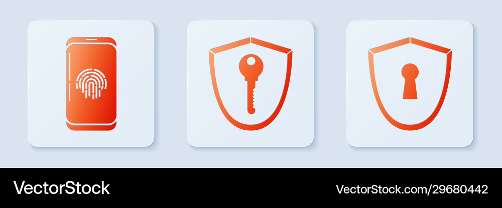 Set shield with key smartphone fingerprint Set shield with key smartphone fingerprint vector image